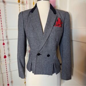 Vintage 80s Sasson Petite Houndstooth Blazer Wool Collar Size 4/5